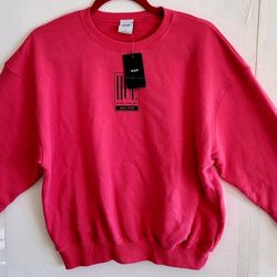 Hue Womens Long Sleeve Crew Neck Pullover Fleece Pink Sweatshirt Size S