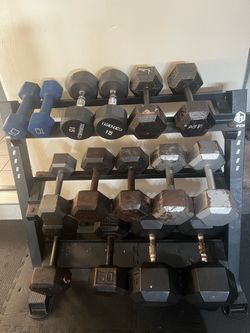 Weightlifting dumbbells   With rack