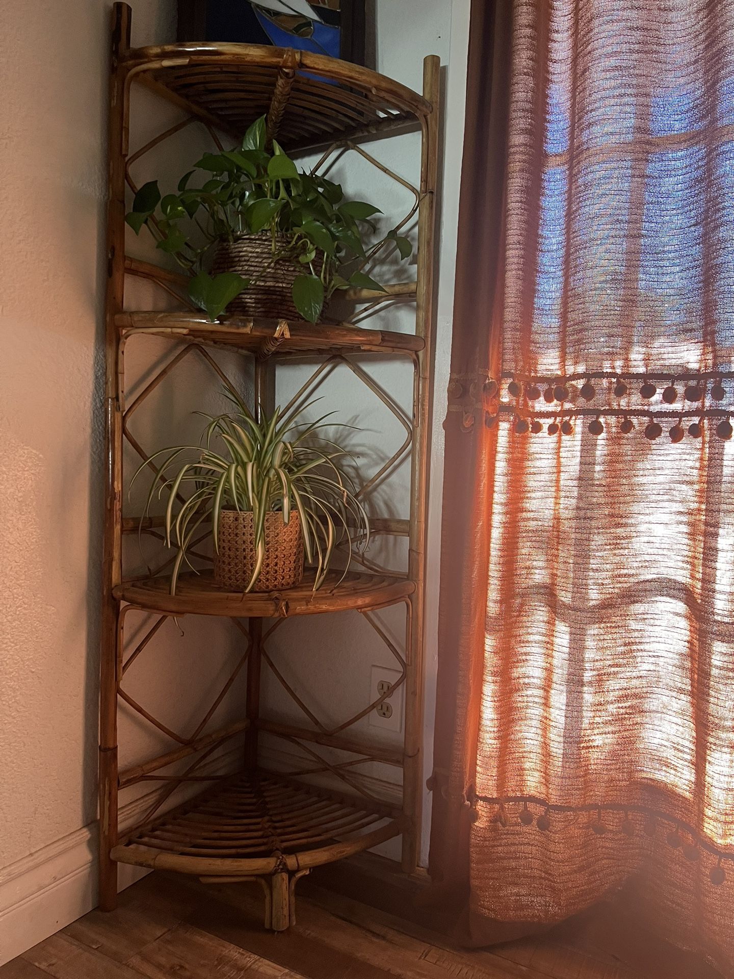 Bamboo Rattan Corner shelfs