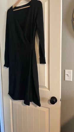 Black Long Sleeve Wrap Midi Dress