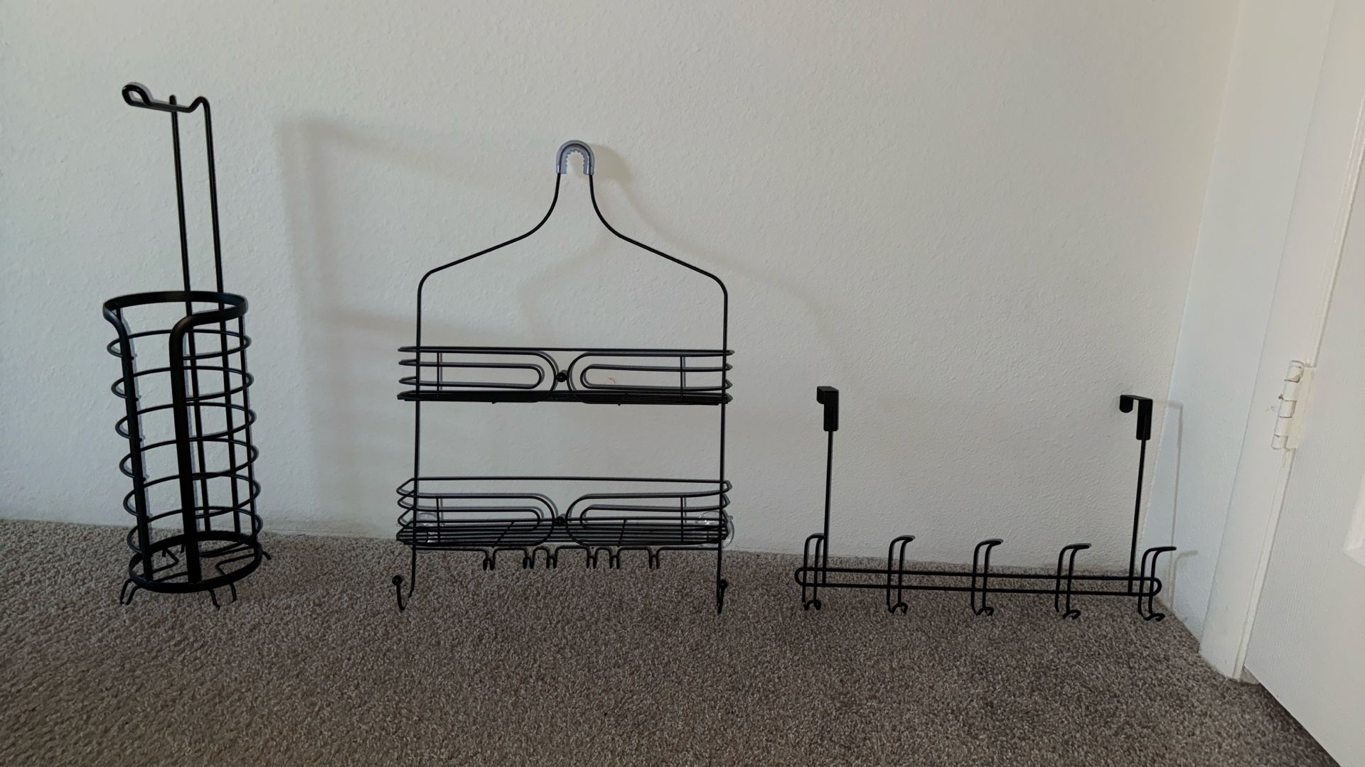 🖤 3-Piece Bathroom Set (Used Once) — Shower Caddy + Towel Rack + TP Holder
