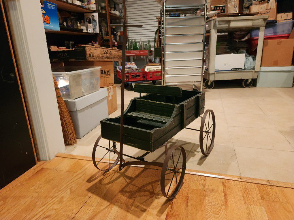 Large Green Wooden Doll/Toy Wagon 