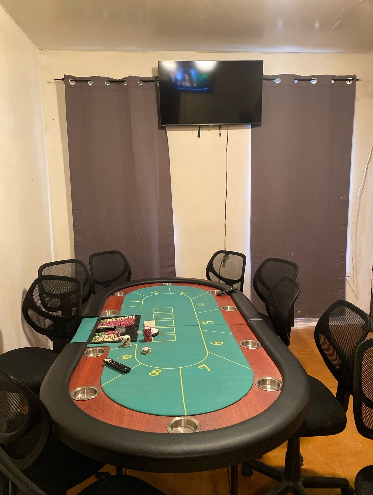 Poker Table + 10 Chairs – Ready for Home Games – Great Condition