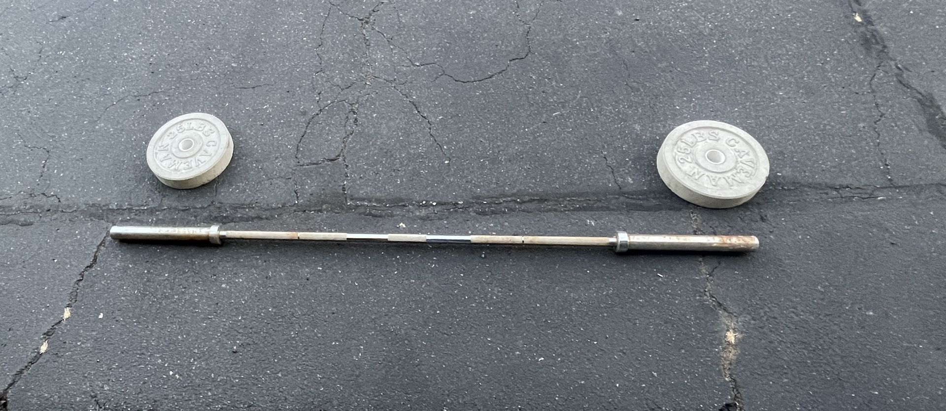 Olympic Barbell 45lb 7ft And Cement Plates
