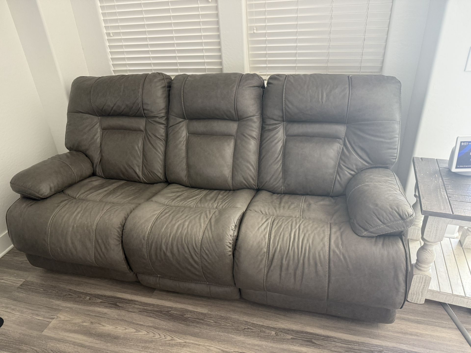 Two Grey Power Reclining Sofas