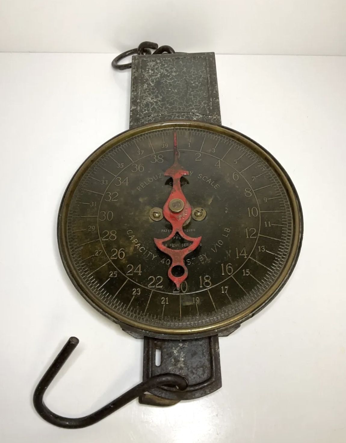 Antique Pelouze MFG Co Hanging Scale Dairy Scale 40 Lbs Chicago Grey/Black