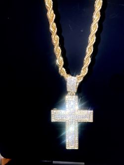 Brass and Gold plated cross with crystal stones