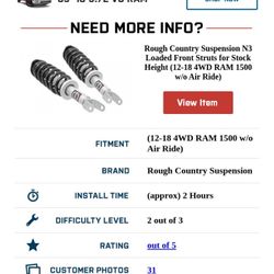 Rough Country N3 Loaded Front Struts (Pair) - Stock Height Replacement