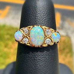 Jewelry Antique 18k solid yellow gold opal natural diamond 1.14CTW ring sz 5.50