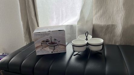 3 Piece Bowl Set Metal Stand
