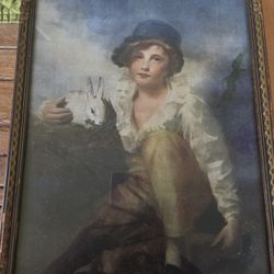 Anrique Painting Of Little Boy With Rabbit