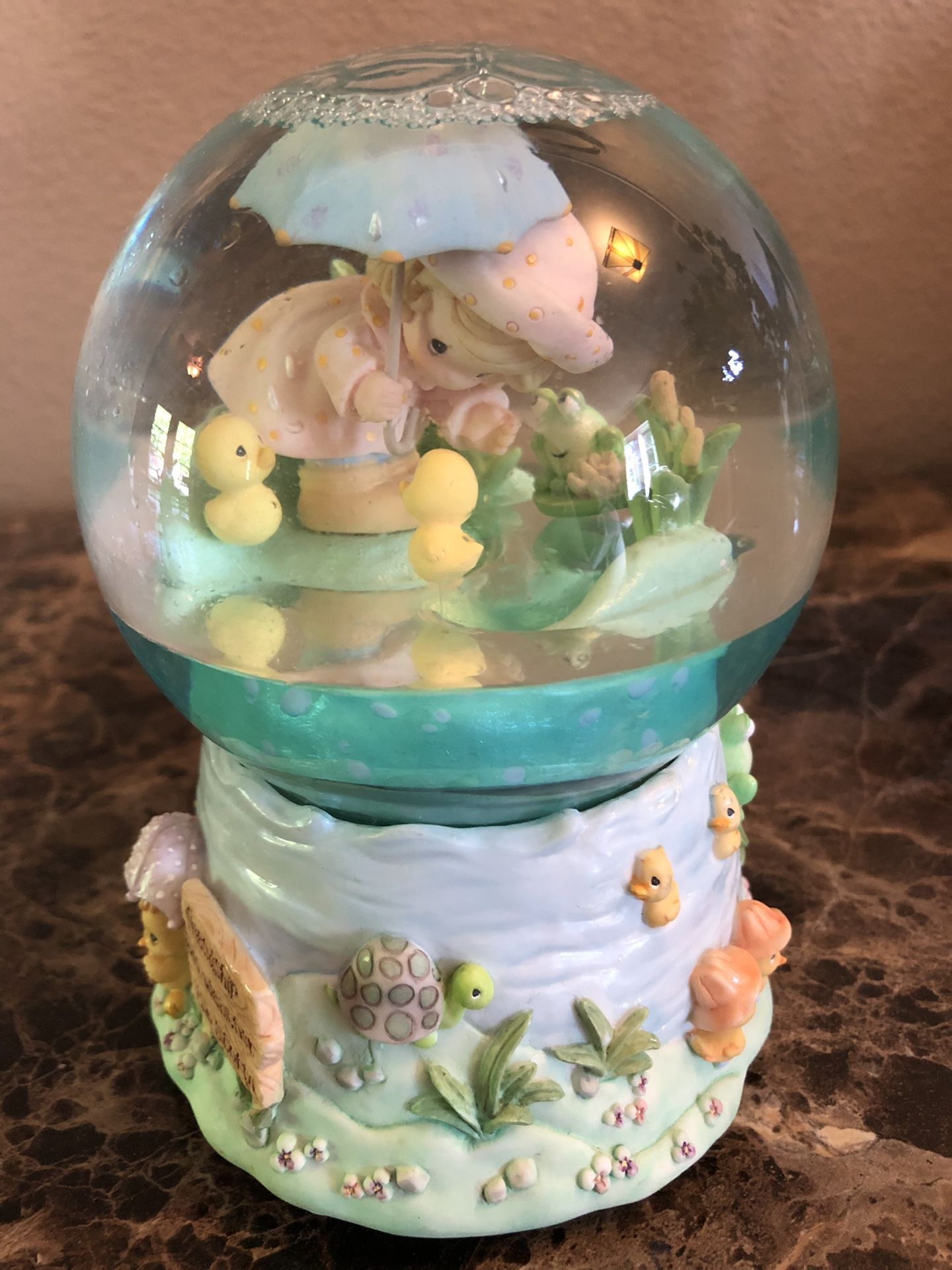 Precious Moments Friendship Will Weather The Storm musical snow globe