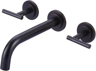 Oiled Rubbed Bronze Wall Faucet High Flow Two Handles Stainless Steels,Long Spout Reach,Widespread Bathroom Sink Faucet