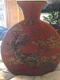 Antique Asian wooden Vase with inside scripts