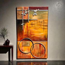 😳 HUGE 82”x49” Contemporary Industrial Wall Sculpture – Wood & Steel Dimensional Art Panel