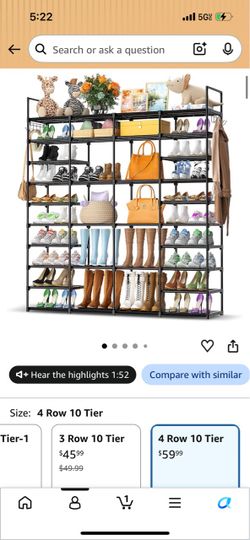 Black Metal 10-Tier Shoe Rack Organizer