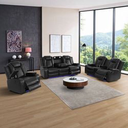 Brand New 3-Piece Power Reclining Sofa Set – Leather w/ LED Lights – $1,799 