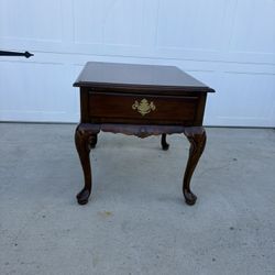 Cherry Wood End Table With Brass Handle 