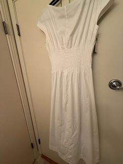 NEW Reformation White Pleated Cap Sleeve Boat Neck Casual Knee Length Dress XS