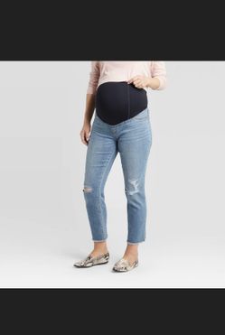 Over Belly Cropped Distressed Straight Fit Maternity Jeans isabel