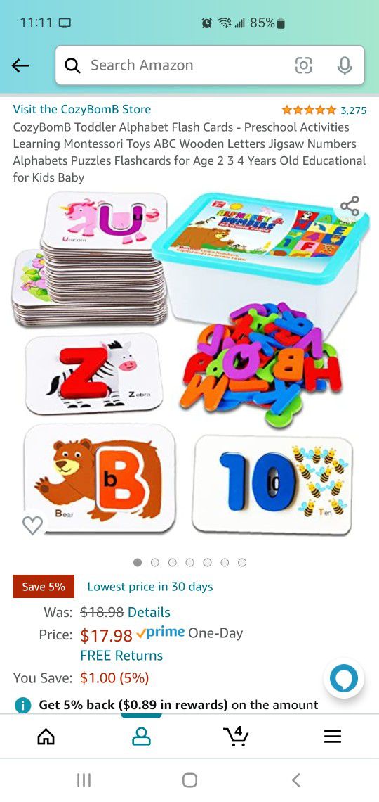CozyBomB Toddler Alphabet Flash Cards/Puzzle