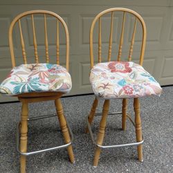 FREE .. Two Matching Maple Barstools  & cushions 