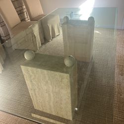 Travertine And Glass Dining Table