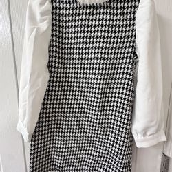 SHEIN Baby Girl Houndstooth Print Mock Neck Dress