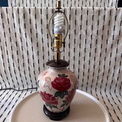 Chinoiserie Vintage Floral Rose Pink Red Lamp Mid Century MCM Roses Round