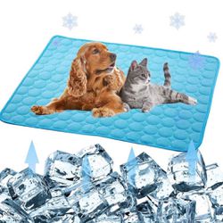 New! Ice Silk Cooling Mat for Dogs & Cats, Portable & Washable Pet Cooling Blanket, Dark blue 27.6” x 22”