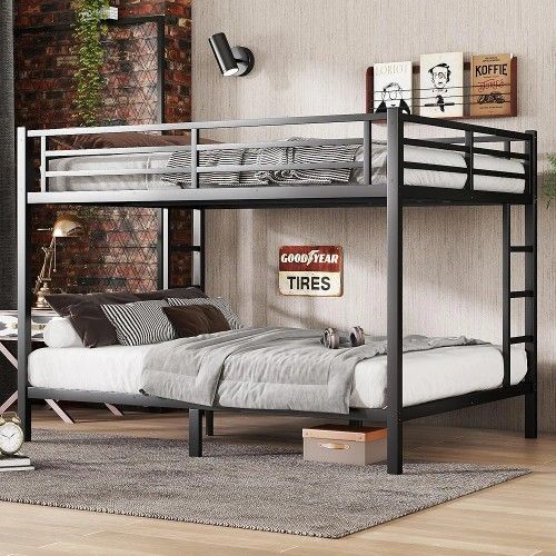 Metal Queen Over Queen Bunk Bed Frame No Box Spring Needed In The Box ( Used with hardware and Manual