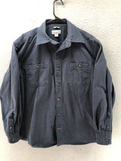 Mens Carhartt Heavy Duty Work Shirt Large Navy Faded