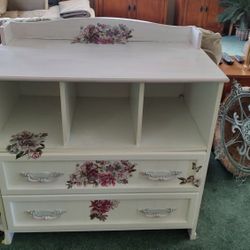 Hand Painted Floral Dresser / Chest - WHITE