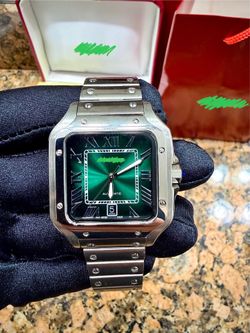Silver Men’s Luxury Watch Green Face 41MM