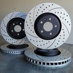 2018-2025 AUDI S5 SPORTBACK DRILLED SLOTTED BRAKE ROTORS FRONT & REAR GEOMET BLACK COATING