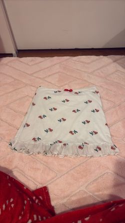 White Mini Skirt With Cherries