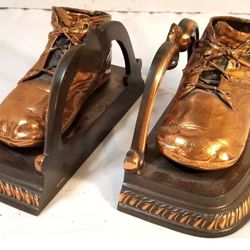 Mason 1950's Ornate Heavy Bronze Copper Baby Shoes Boots BookEnds