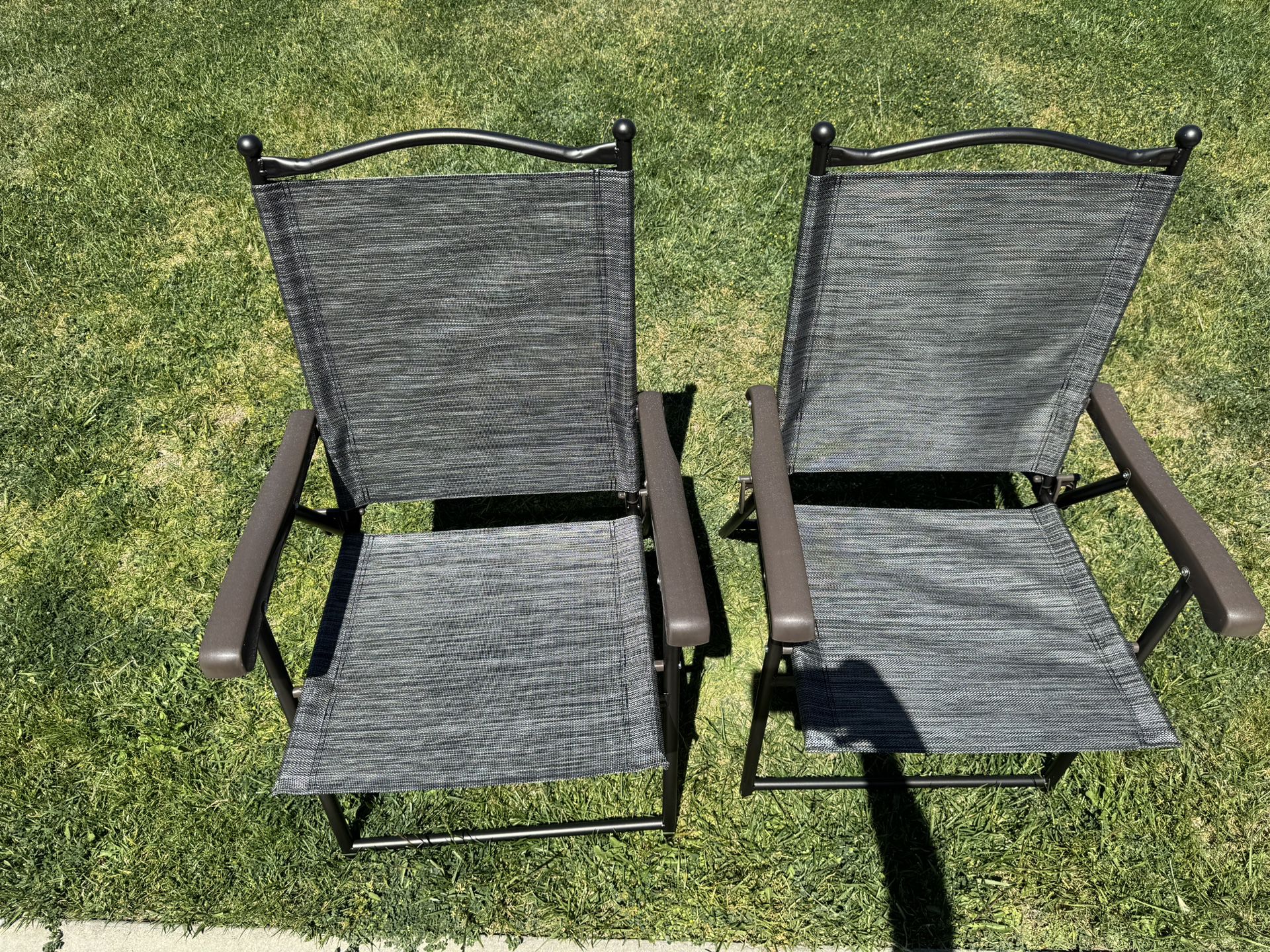 Set of 2 Patio Folding Sling Back Chairs Camping Deck Garden Beach Gray New!