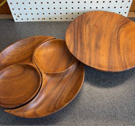 Vintage Monkey Pod Bowls with Lazy Susan