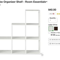 Organizer shelf, shredded foam reading pillow, round rug