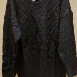 Womens Size M Black Long Sleeve Diamond-pattern knit sweater
