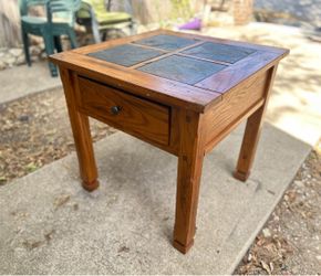 Solid Wood End Table with Slate Tile Top