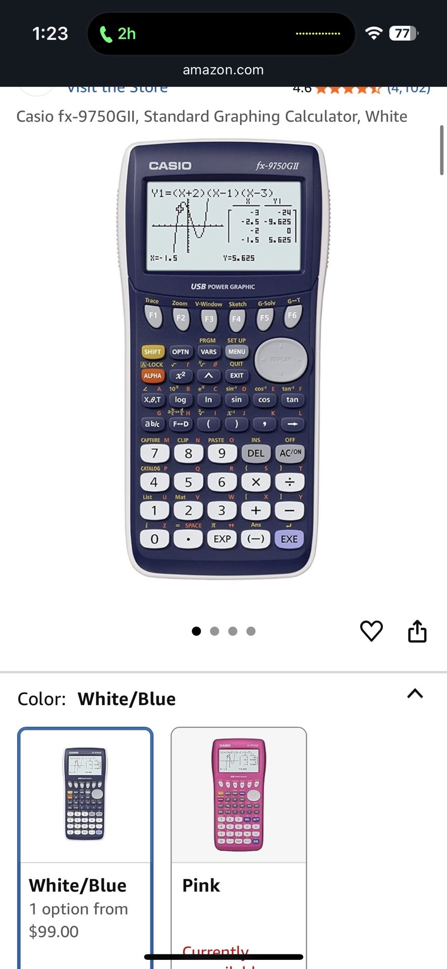 Casio fx-9750GII graphing calculator for algebra