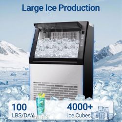 Commercial Ice Maker Machine,100lbs/24H, 36 Cubes in 11Mins, Under Counter Ice Maker with Water Filter, 20lbs Storage Capacity, Freestanding Ice Machi
