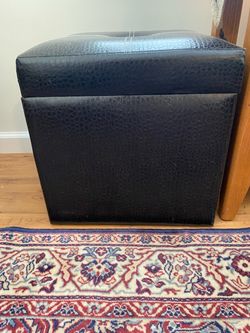 Black Faux Leather Storage Ottoman