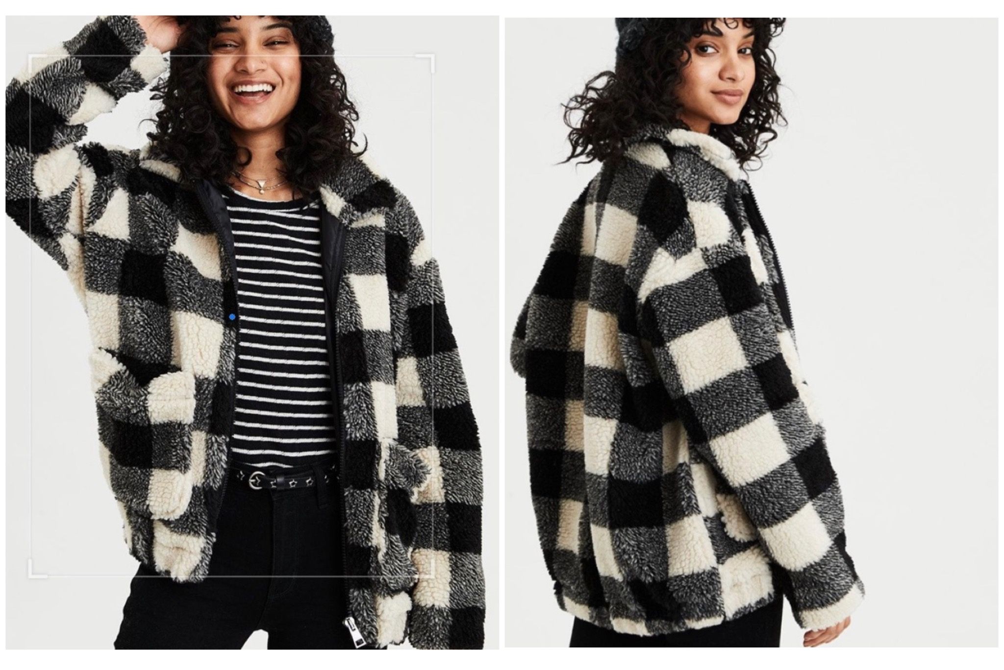 American Eagle Buffalo Plaid Sherpa Jacket