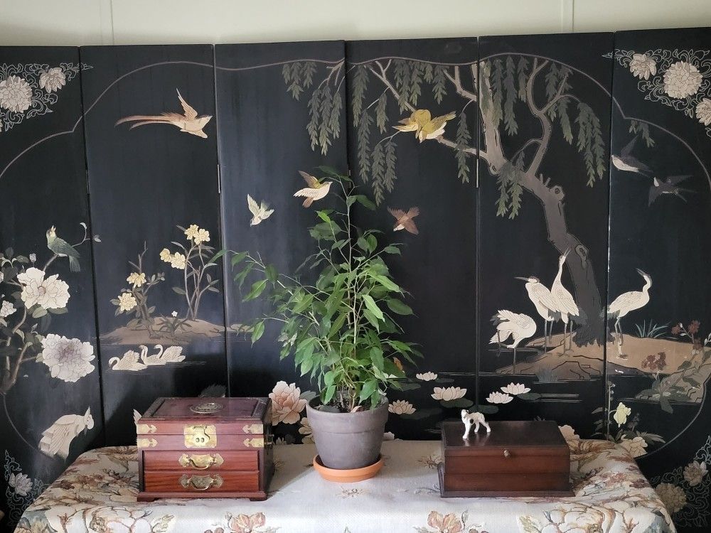 Antique Six Panel Mahogany Cormandel Screen