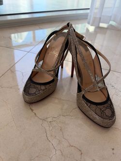 Christian Louboutin Glitter & Black Lace Strappy Heels – Size 36
