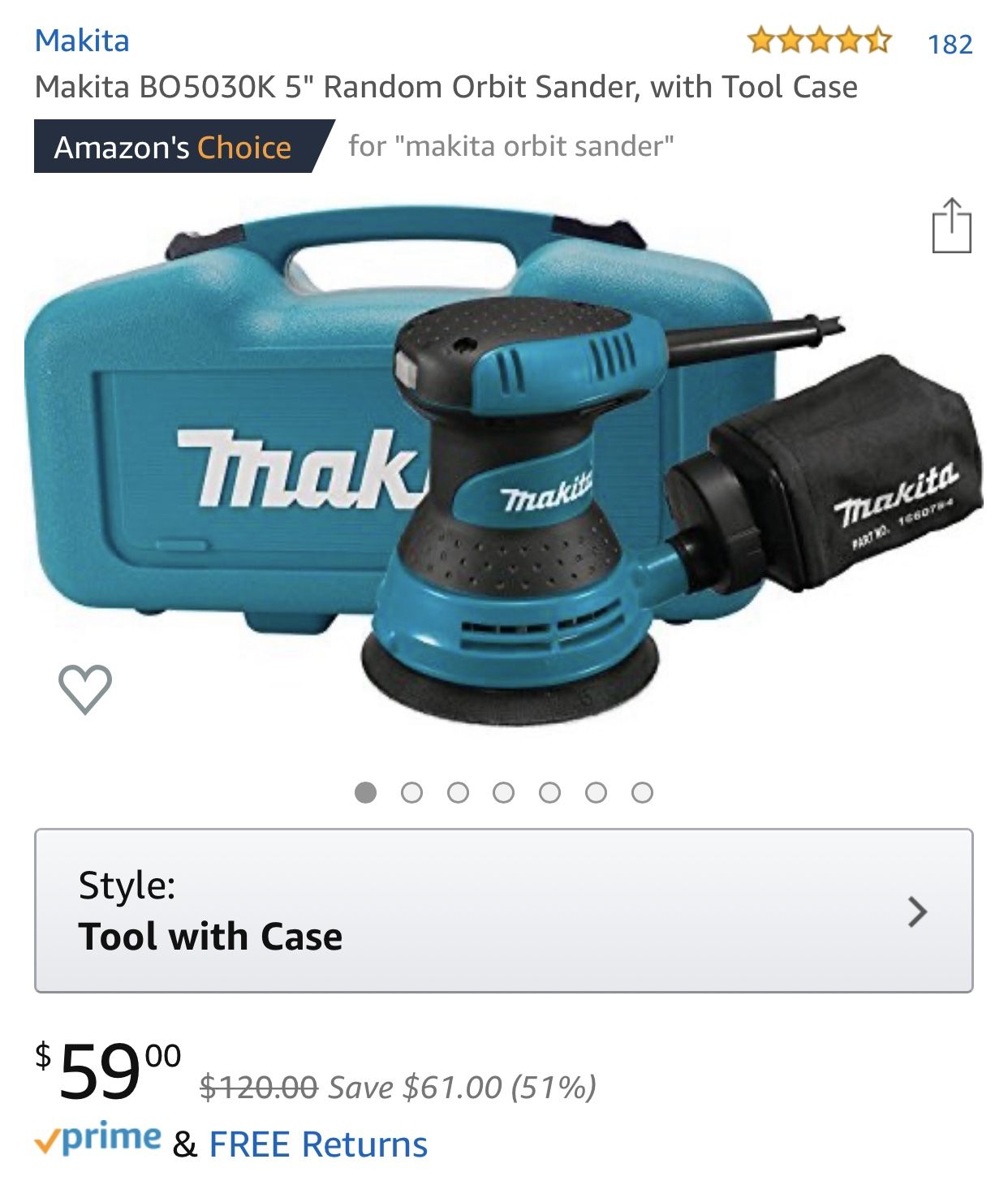 Makita BO5030K 5" Random Orbit Sander, with Tool Case for Sale in