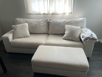 Ashley Maggie Sofa + Ottoman — Light Neutral, Like New — $375